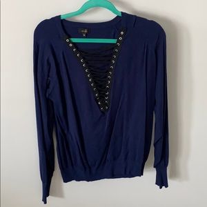 Ontwelfth- navy blue tie up sweater